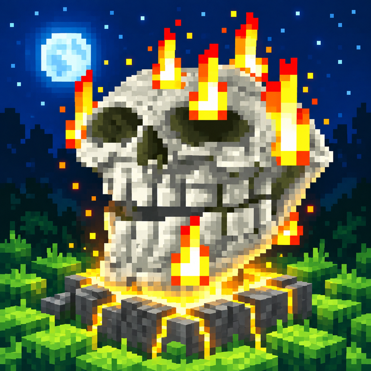 Square launch artwork of the flaming TROLLCRAFT skull